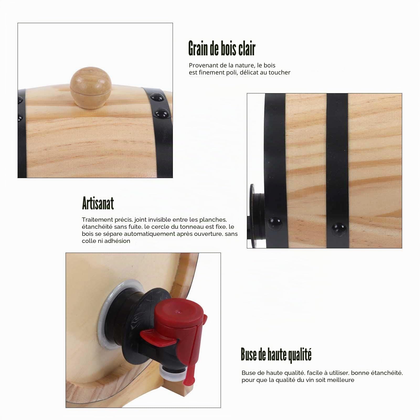 Jeffergarden Fût de Chêne à Vin pour Bar, Grain de Bois Clair, Valve de Contrôle Haute Qualité(5L)