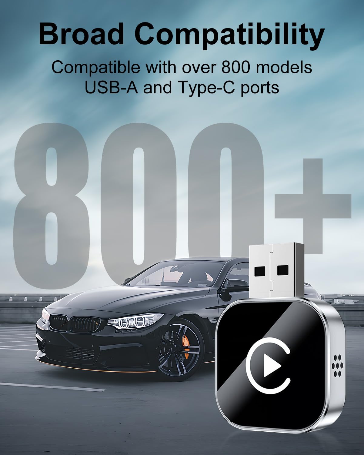 Swiftctrl Adaptateur CarPlay & Android Auto sans Fil – Dongle USB 2-en-1, Convertit Les Connexions Filaires en sans Fil, Boîtier en Verre & Métal, Compatible 800 Modèles à partir de 2017