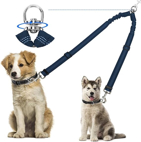 Kelivi Double Dog Lead Coupler, No Tangle 360°Swivel Rotation Two 2 Dog