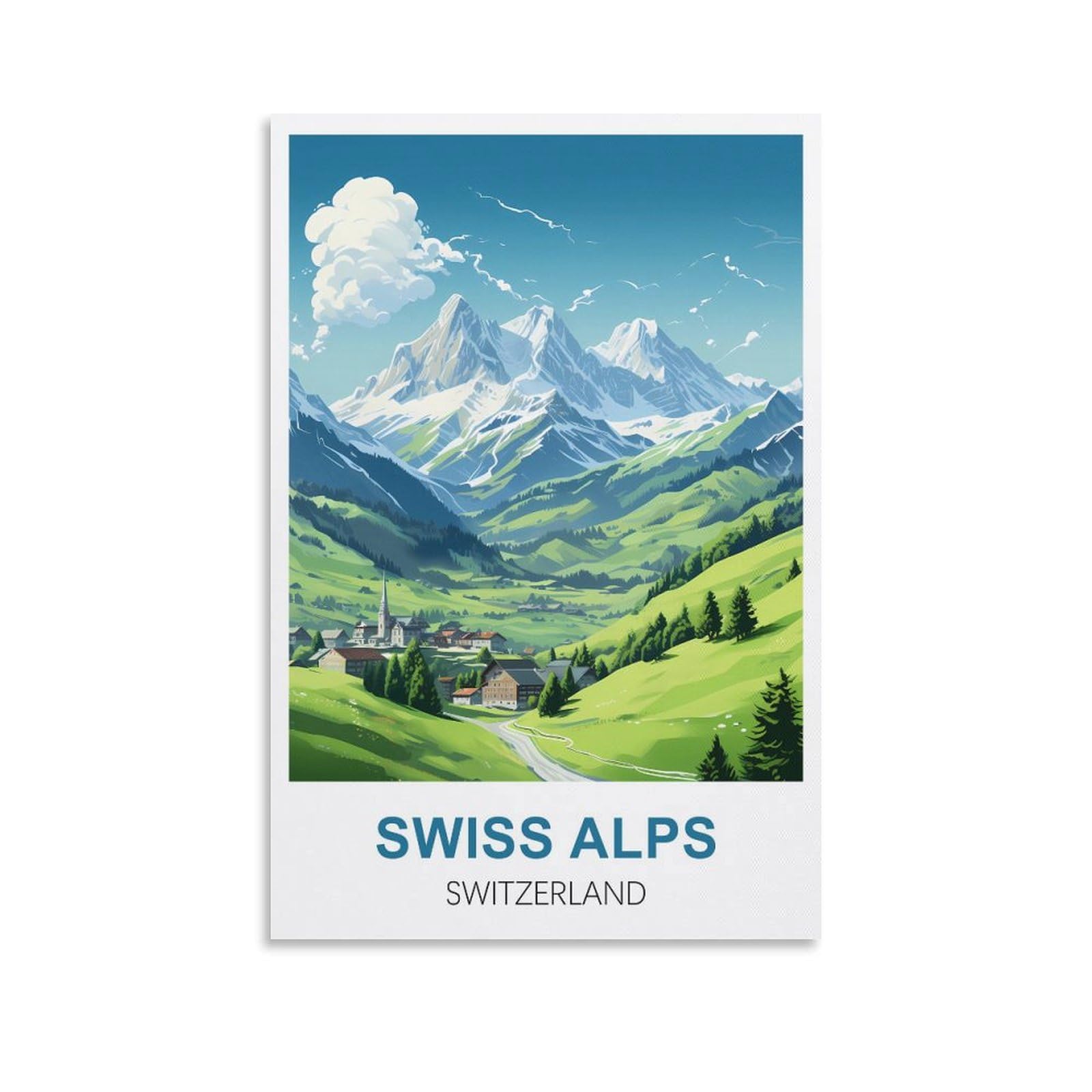 Jyicuncho Unframe-Style Swiss Alps Switzerland Vintage Travel Poster 20X30inch(50X75cm) Canvas Prints Wall Art Paintings Pictures For Living Room Bedroom Wall Decor