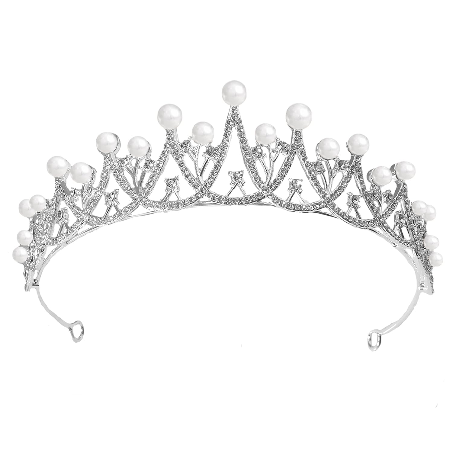 Silver Plated Cubic Zirconia & Pearl Studded Princess Tiara Crown Hair Accessory for Girls & Women-image-26