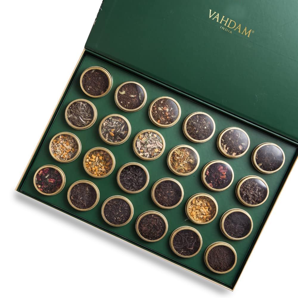 VAHDAM, Luxury Tea Gift Set | 24 Unique Loose Leaf Teas in Tin Caddies - Premium Tea Gift Box | Christmas Gifts for Women & Men