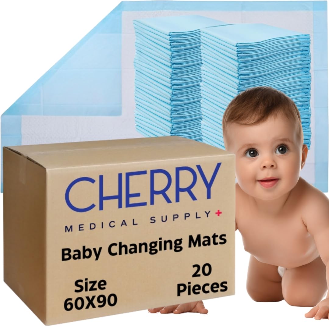 Cherry Medical Supply 20 Pieces Packed in 2 Pouches 60 cm x 90 cm Disposable Changing Pads for Baby Soft Ultra Absorbent Waterproof Large Diaper Changing Pad Liners Baby Changing Pad Cover Bed Pads