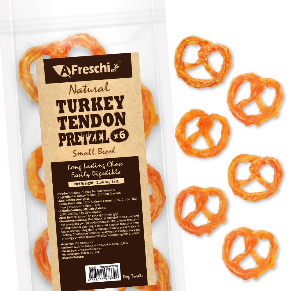 A Freschi srl Turkey Tendons for Dogs, USA-Sourced, Healthy Dog Treats, Rawhide-Free Puppy Chews, Long Lasting, All Natural, Hypoallergenic Dog Treats