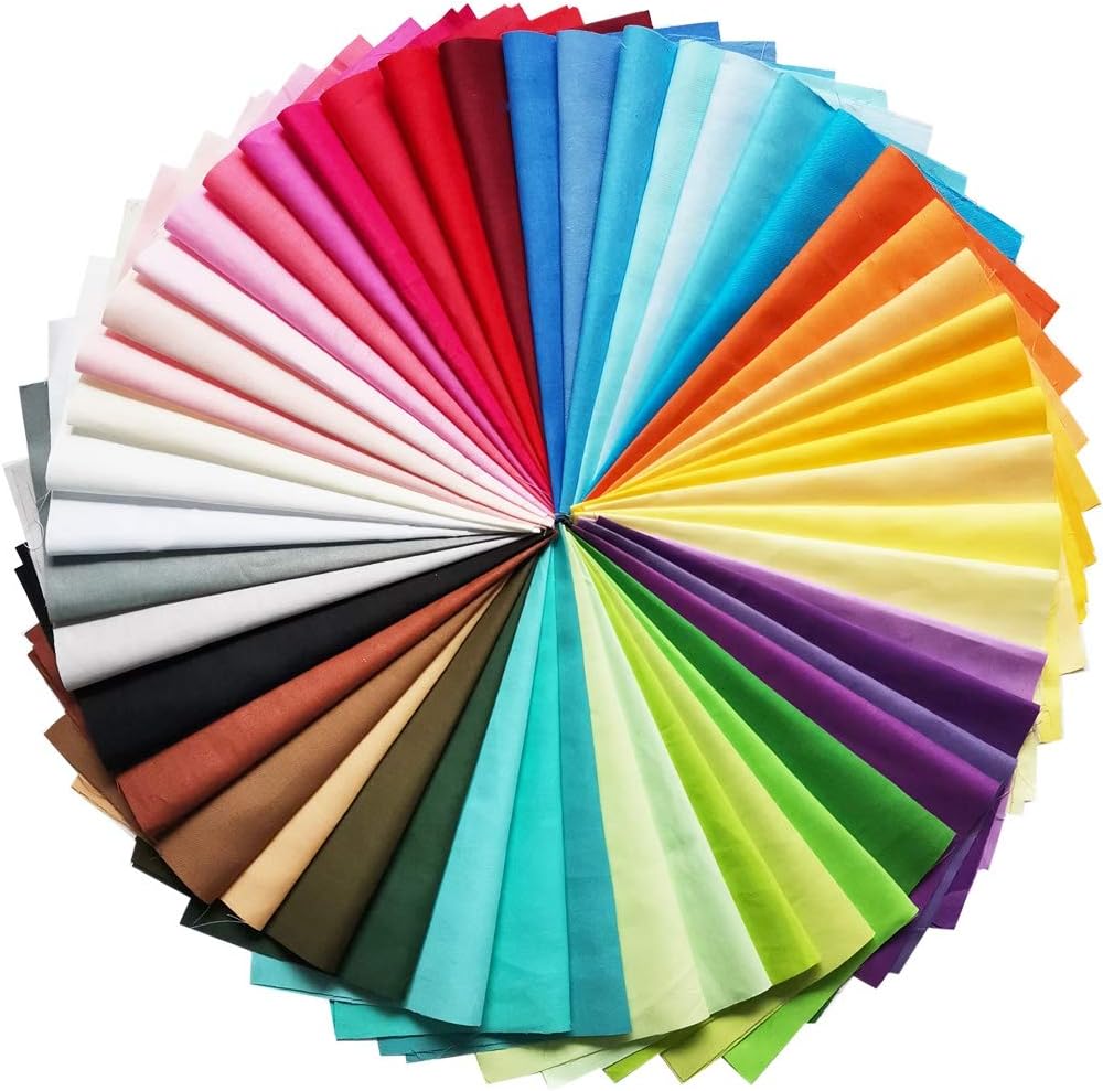 Quilting Fabric, 50 Pcs Fat Quarter Fabric Bundles 8" x 8" (20cm×20cm) Solid Colors Pure Cotton, Precut Squares Sewing Quilting Patchwork Scraps for DIY Crafting