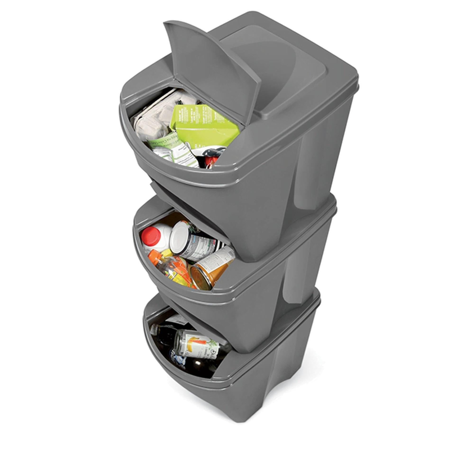 Set de 3 cubos de basura-papelera reciclaje, blanco roto, 3x 25L