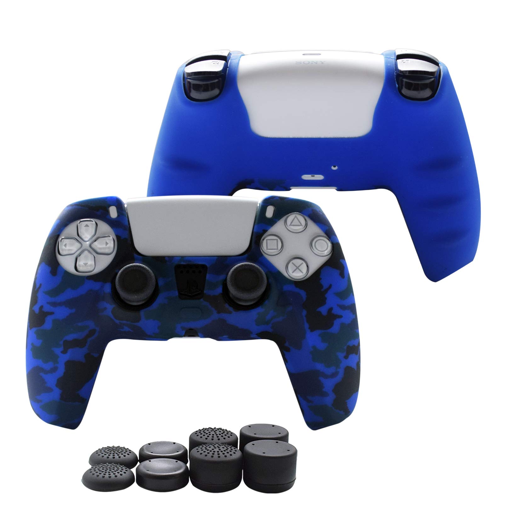 Hikfly Silicone Cover Compatible with PS5 Controller Skin Non-Slip Grips Compatible with PlayStation 5 Controller- 1 x Skin with 8 x Thumb Grip(BlueCamo)