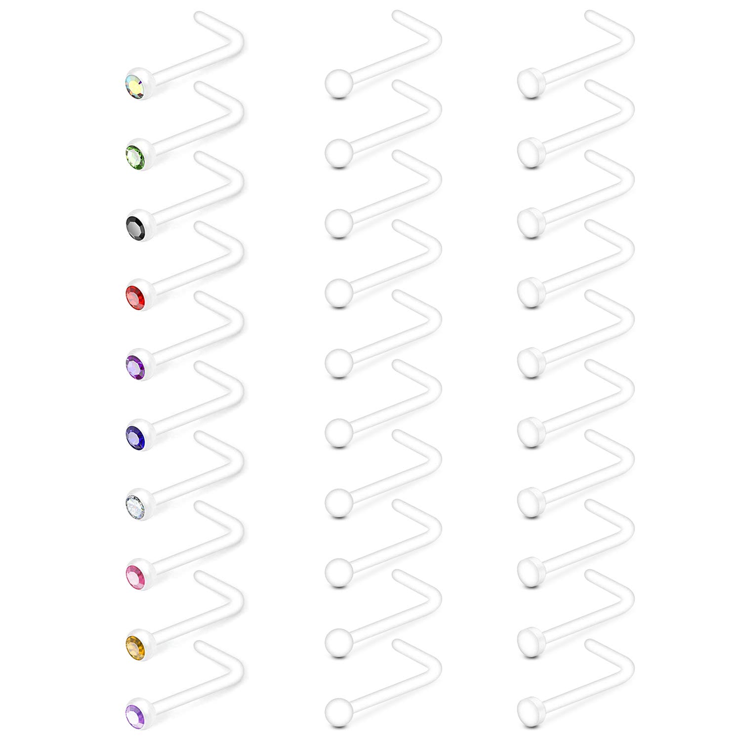 AceFunPiercing Retainer 18G 20G 22G Flexible Acrylic Nose Studs Septum Lip Ear Nose Tongue Nipplering Horseshoe Eyebrow Tragus Navel Belly Nipple Barbell Lip Labret Stud Retainer Plastic Piercing