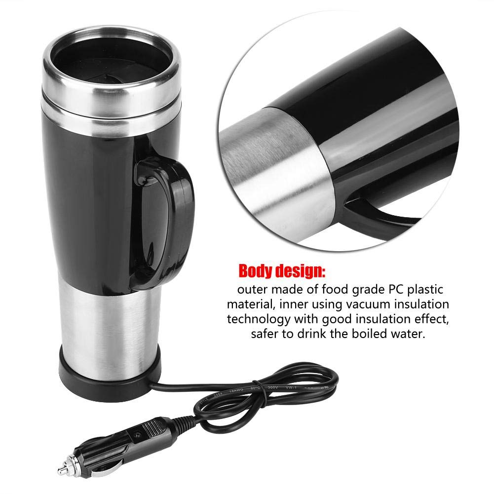 Taza Calefacción Eléctrica, Calentador Coche Portátil 450 ml, Botella Té Café Multifuncional para Conductores Viajeros Oficinistas en Carretera Camping