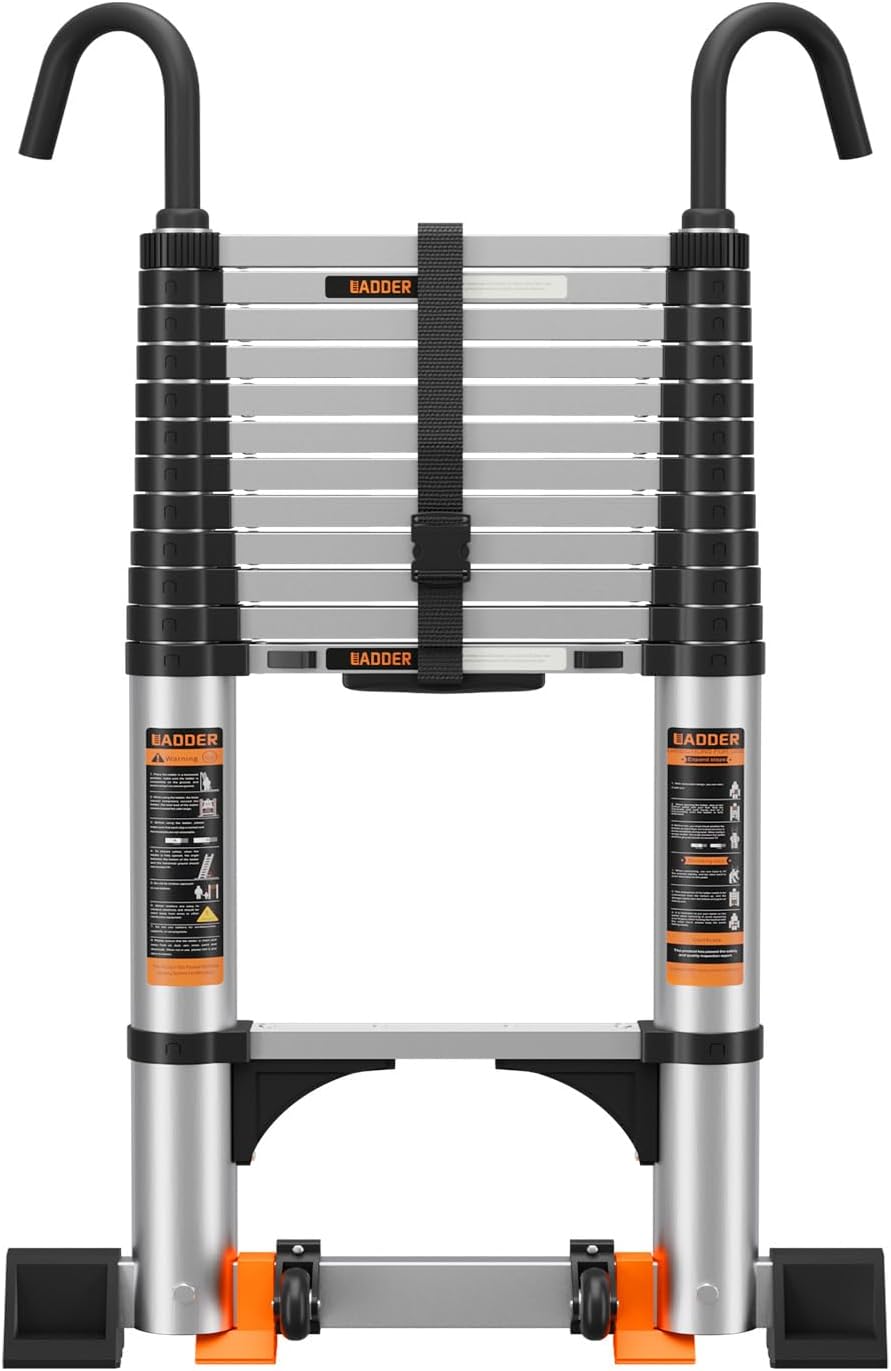 Telescopic Ladder with Non-Slip Feet,3.2M/10.5FT Aluminium Extension Loft Ladder with Stabilizer Bar and Detachable Hooks, Multi Purpose Extendable Portable Folding Ladders, step ladder(3.2M/10.5FT)