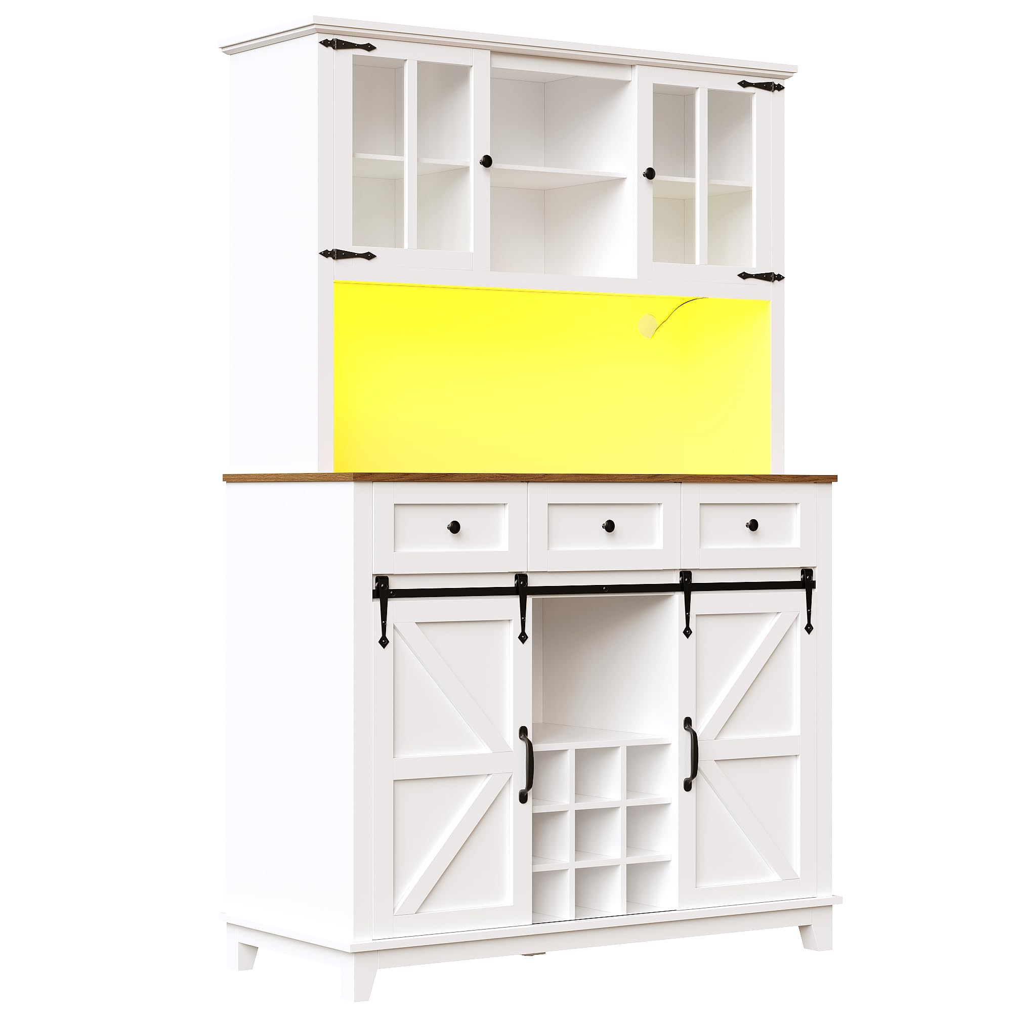 Küchenschrank mit Verstellbaren Ablagen und LED-Beleuchtung, Buffetschrank Hochschrank mit Weinregal und 3 Schubladen, Küchenschränke mit Arbeitsplatte, Küchenmöbel, Weiß, 105×38.4×180 cm