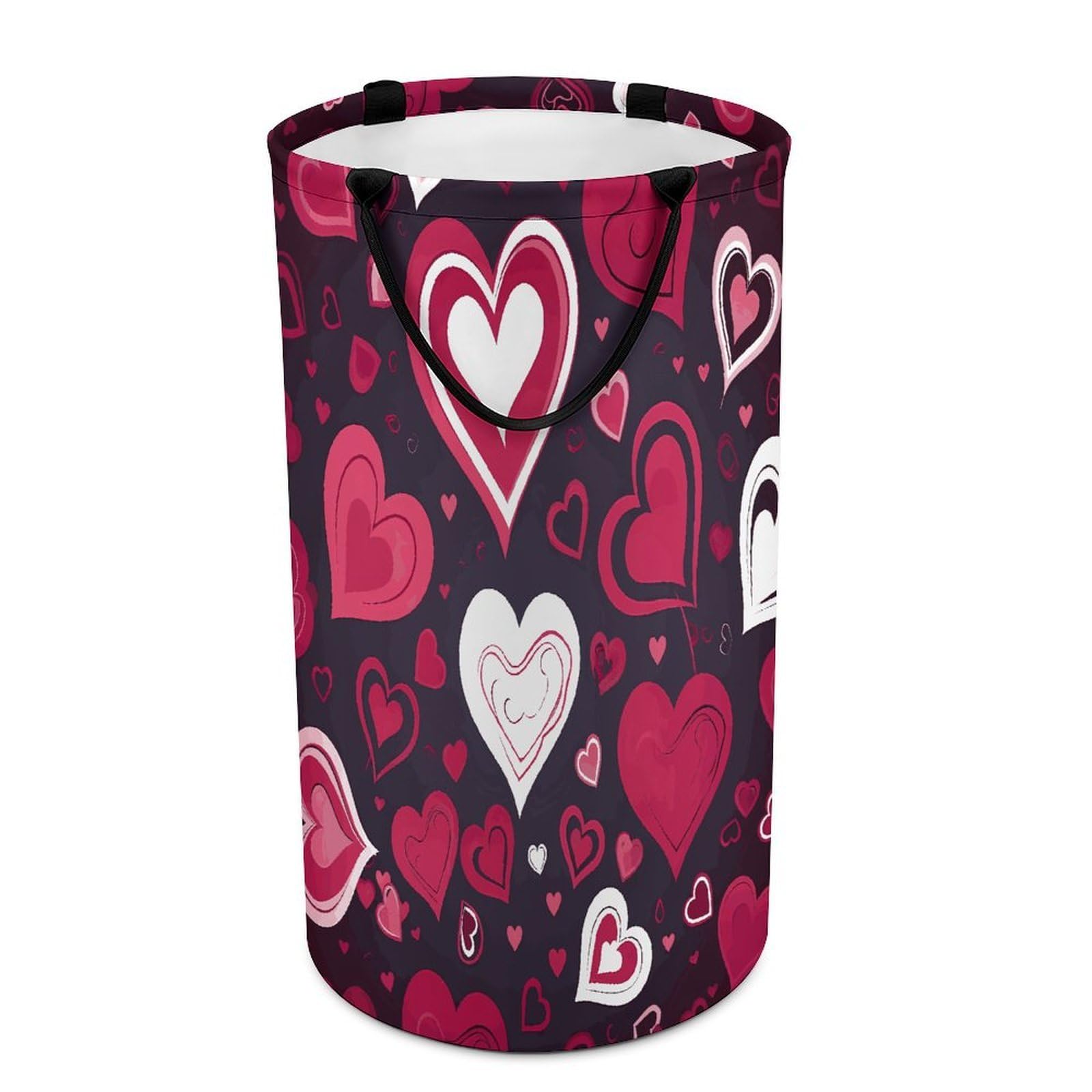 Happy Valentine's Day Laundry Hamper Waterproof Polyester Laundry Baskets Collapsible Dirty Clothes Storage Basket Clothes Hampers with Sturdy Handles for Travel Bedroom