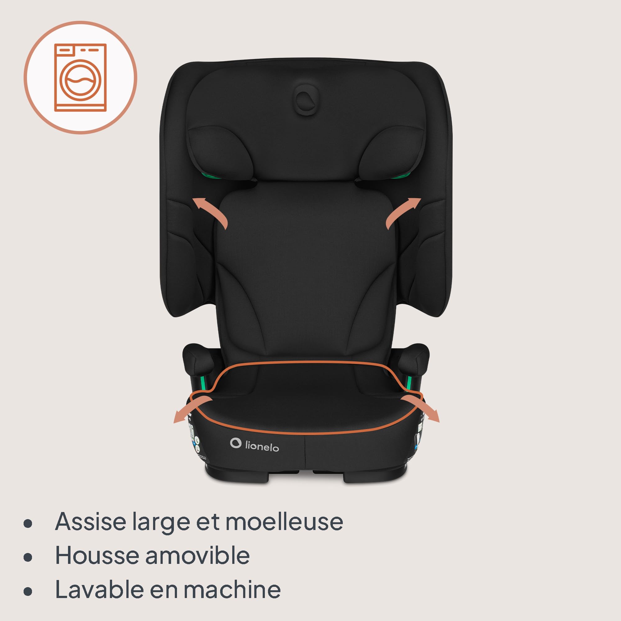 Lionelo Orin i-Size Siège-auto Pliable 100–150 cm, siege auto enfant compact pour 3,5–12 ans, Siège Auto de Voyage avec appui-tête 14 positions, installation ISOFIX ou ceinture (BLACK CARBON)
