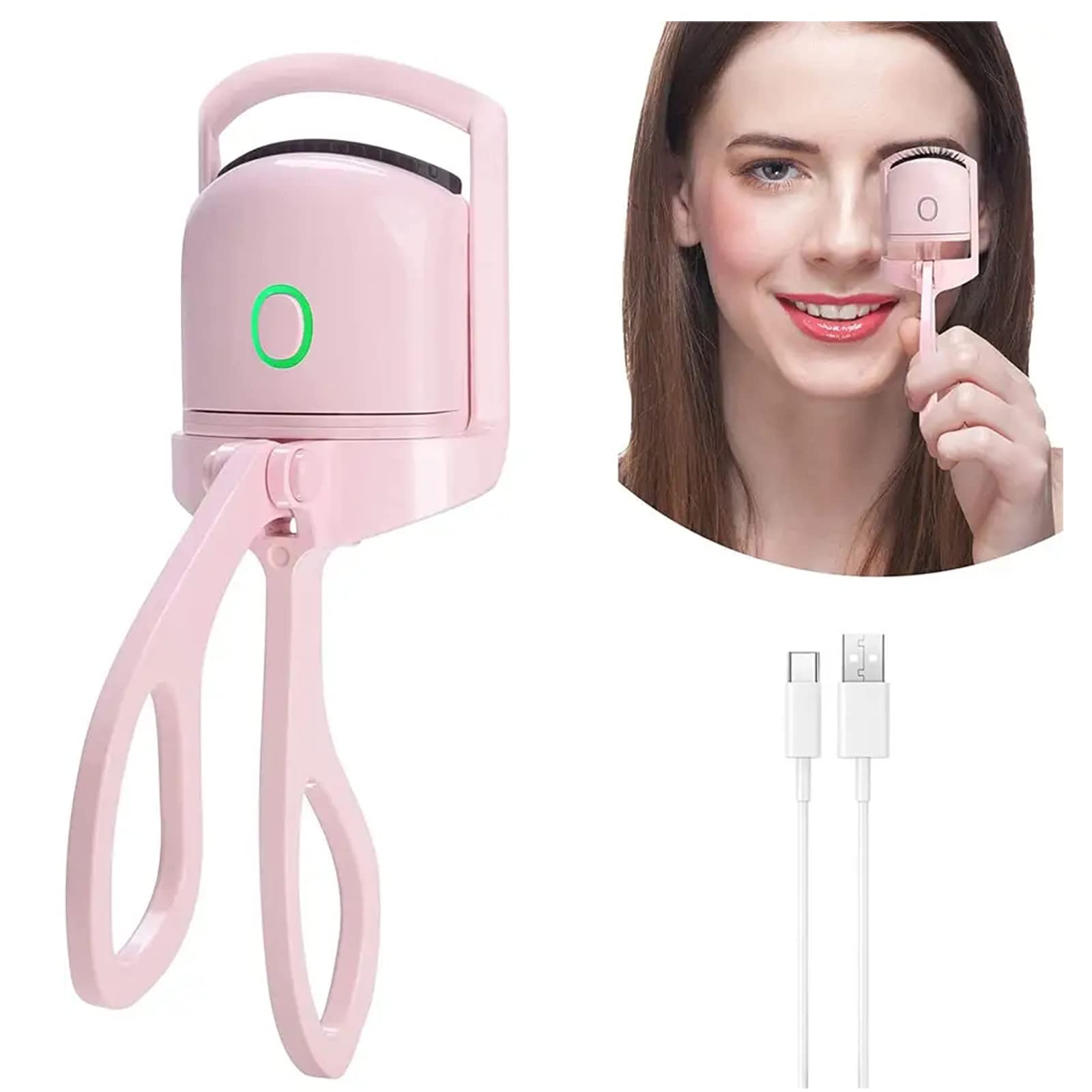 Rizador de Pestañas Eléctrico, Rizador Pestañas Térmico, Rizador de Pestañas Portátil Profesional con 2 Modos de Temperatura e Peine Pestañas con Almohadillas de Silicona, USB Rechargeable (Rosa)