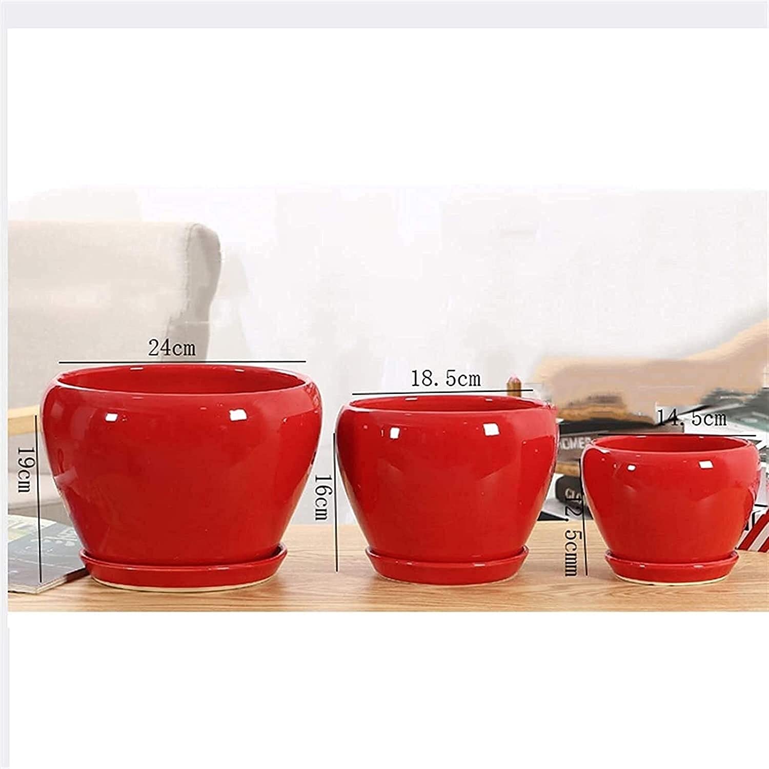 Czerwona ceramiczna prosta doniczka, duże sukulenty Kwiaty zielone rośliny Pojemnik Krajobraz Doniczka, rośliny domowe Wewnątrz Na zewnątrz Parapet Dekoracja ogrodnicza Prezent (Rozmiar: 24 * 19 cm) (