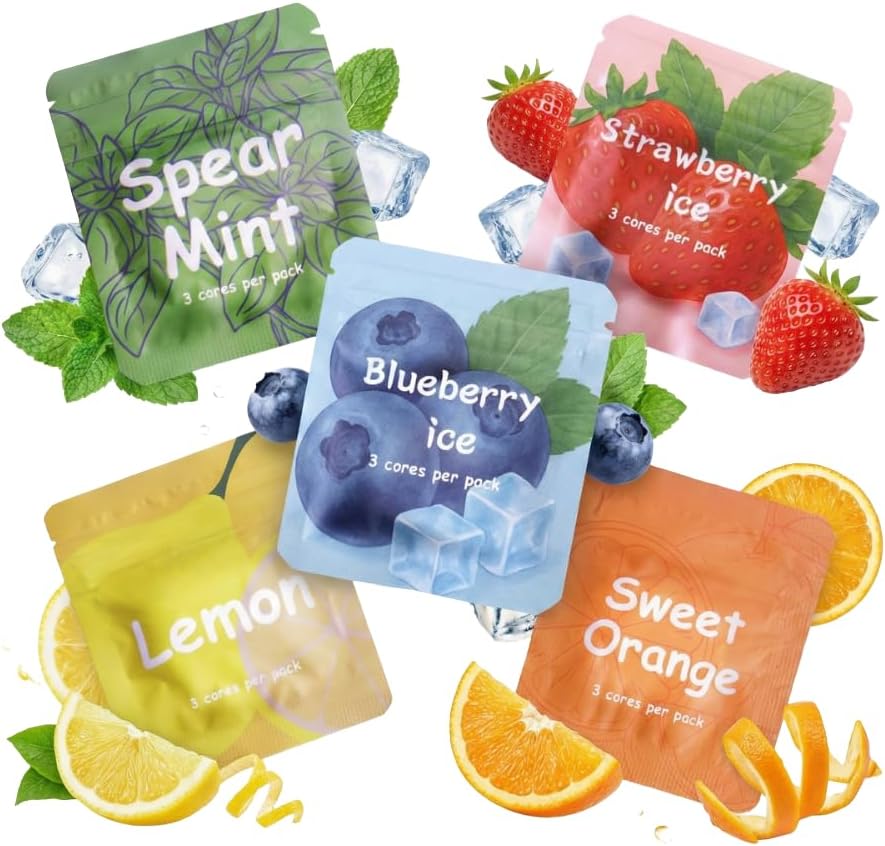 Natural Smokeless Vaporless Flavored Inhaler Travel Friendly & Portable Pen | Natural Flavored Air Puffer to Quit Bad Habits & Breathe Free (Flavor Pack of 5: Blueberry Ice)