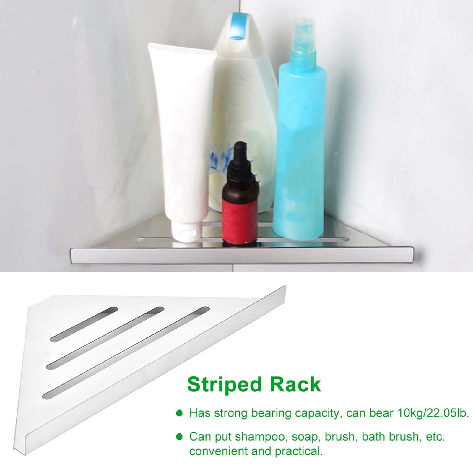 Estante de Esquina de Baño de Acero Inoxidable Estante de Almacenamiento de Ducha Triangular Montado en la Pared de 10 Kg con Diseño de Drenaje Hueco para Uso en Esquina de Cocina de Baño