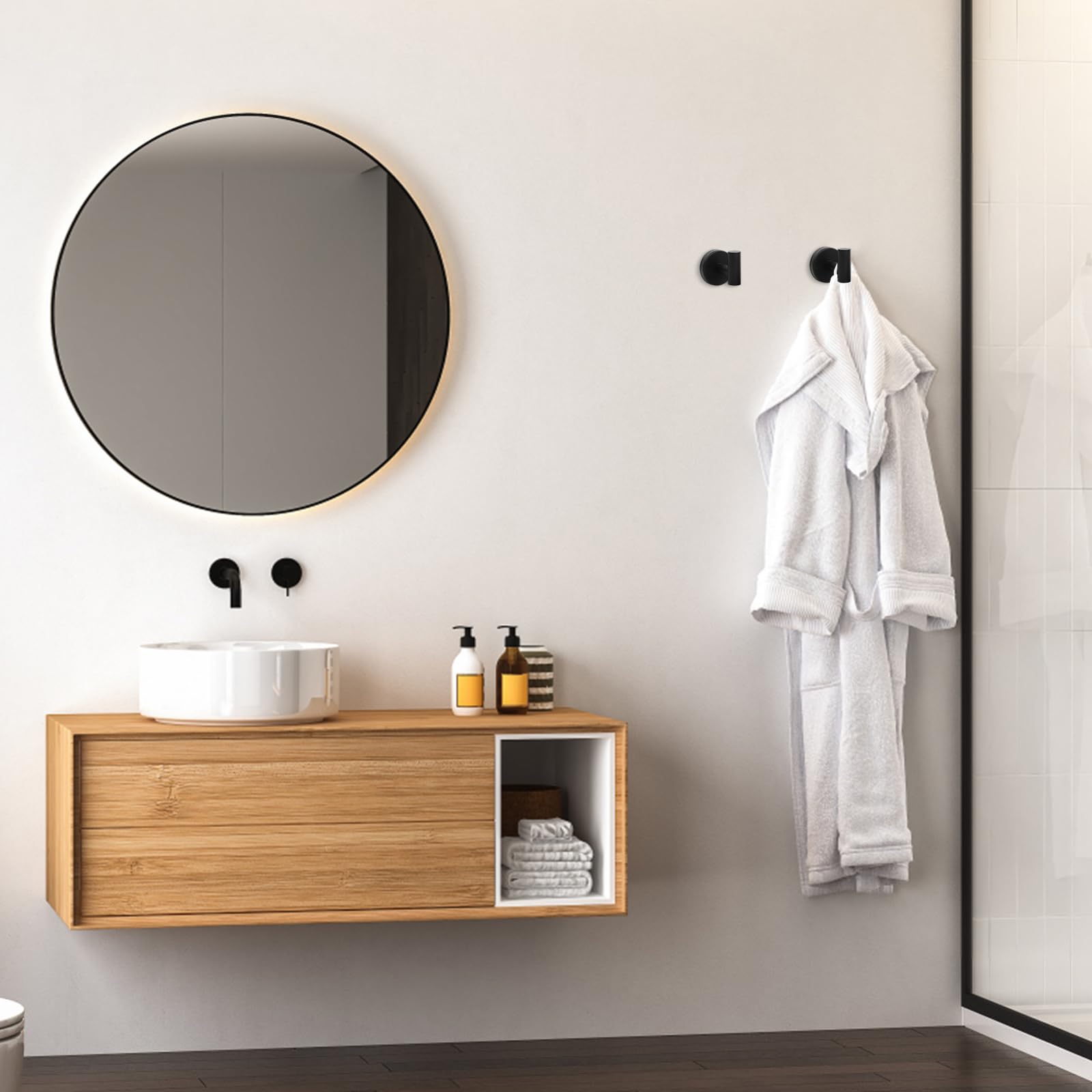 4 Piezas Ganchos para Abrigos Montados en Pared, Ganchos para Toalla, Gancho de Acero Inoxidable con Tornillos, Colgador Toalla Baño, Colgar Pared Gancho Negro Mate, para Baño Ducha Cocina
