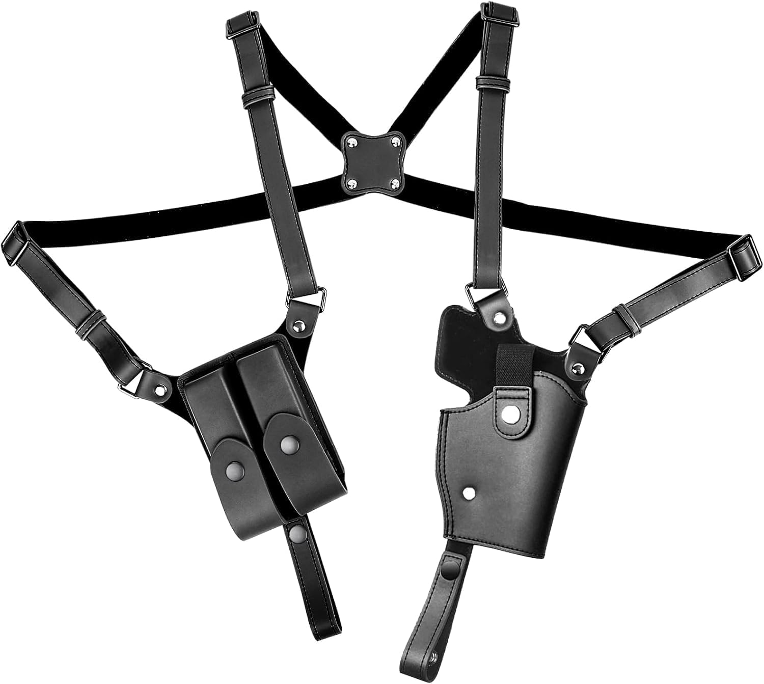 Universal Shoulder Holster for Men Adjustable Leather Gun Holster for Concealed Carry with Double Magazine Pouch Fits 1911, Glock 17/19/23, and Most Pistols (Right Hand Use)