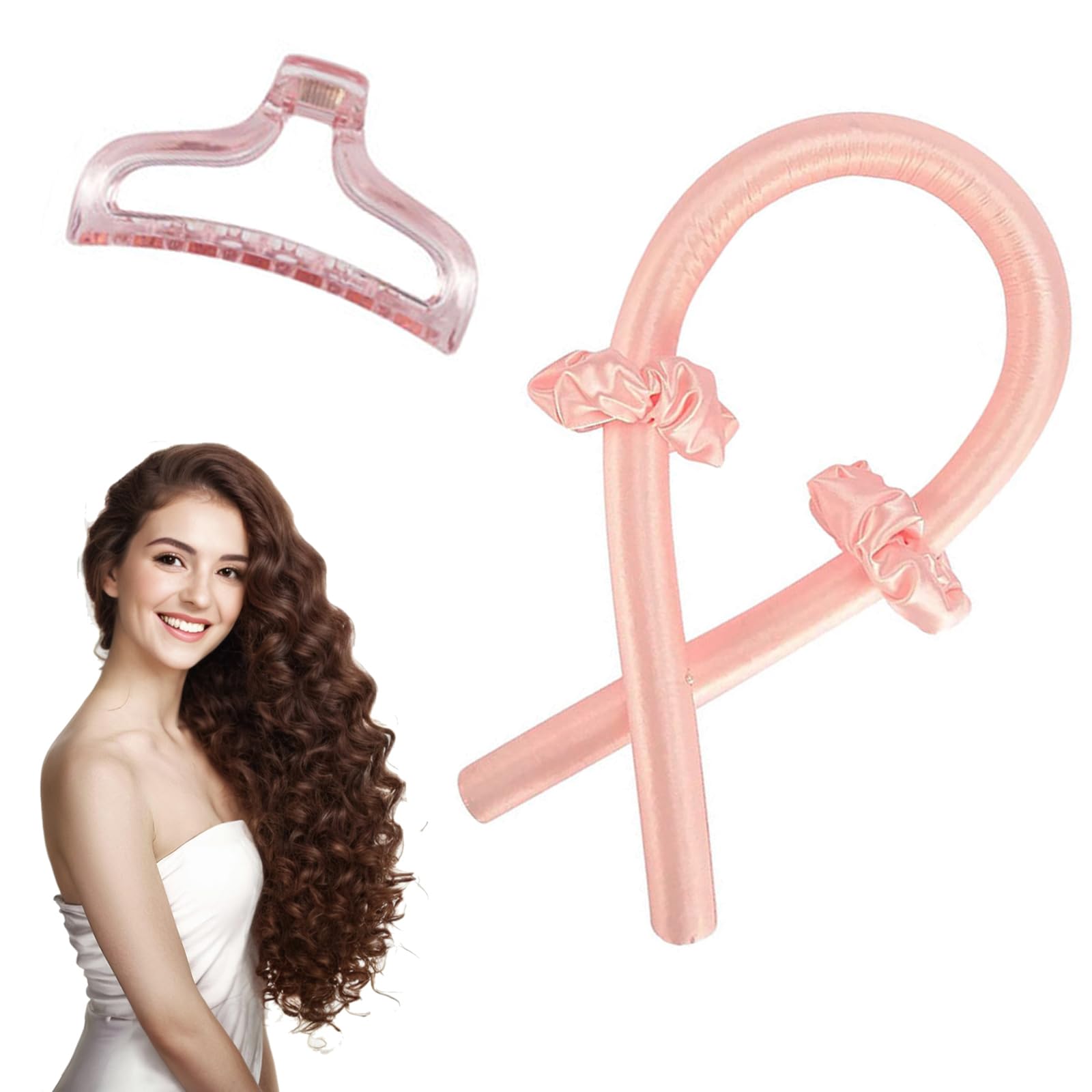 Duomama Curling Iron Headband Hair Clip Set - Lazy and natural soft curling iron with hair clip and hair bands, suitable for overnight curling - Pink