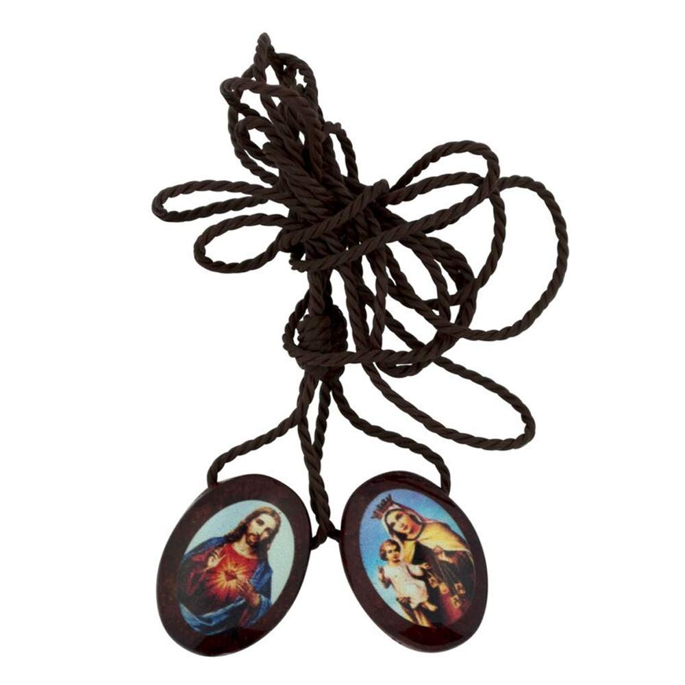 VILLAGE GIFT IMPORTERSAssorted Economy Scapulars | 100% Cloth Wool | 14 Different Scapular Necklaces | Affordable and Authentic | Christian Jewelry (Resin Small Image of Our Lady and Sacred Heart - Oval)