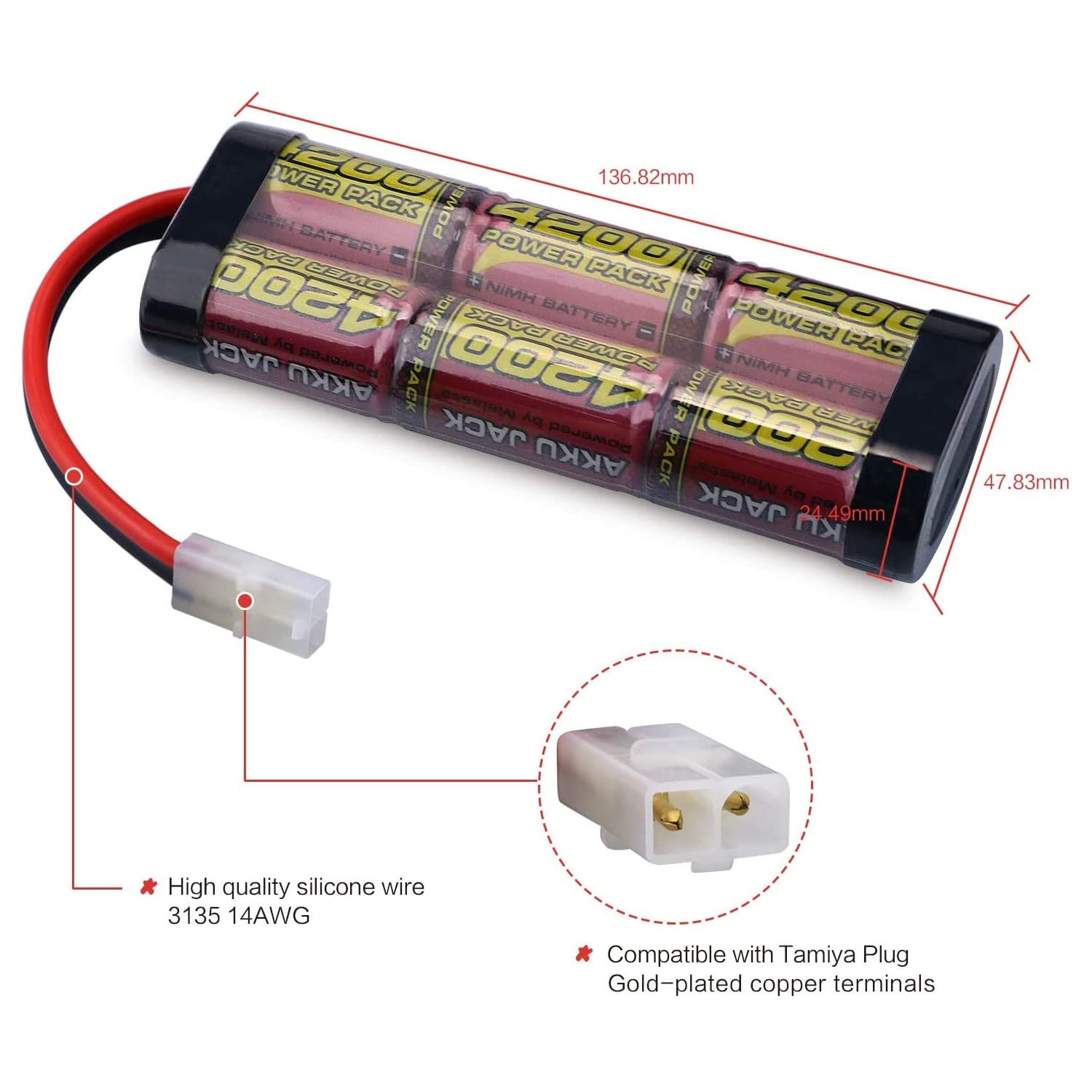 melasta NiMH Batteria 7.2V 4200mAh Remote Racing Batteria Pack con Tamiya Plug per Modellini di Automobili, Aerei