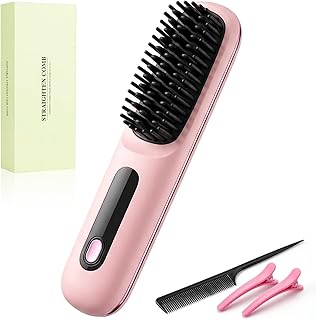 Cepillo Alisador sin Cable, 160°C-200°C con 3 Ajustes de Temperatura, Pantalla LED, Cepillo Termico Ligero para Alisar el Pelo, Ideal para Viajes y Uso Diario para Mujeres y Hombres