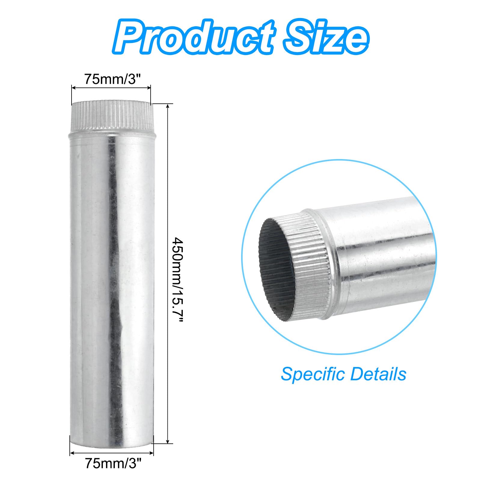 PATIKIL 4" Inch Galvanized Duct, 15.7" Inch Long Furnace Pipe - Image 2