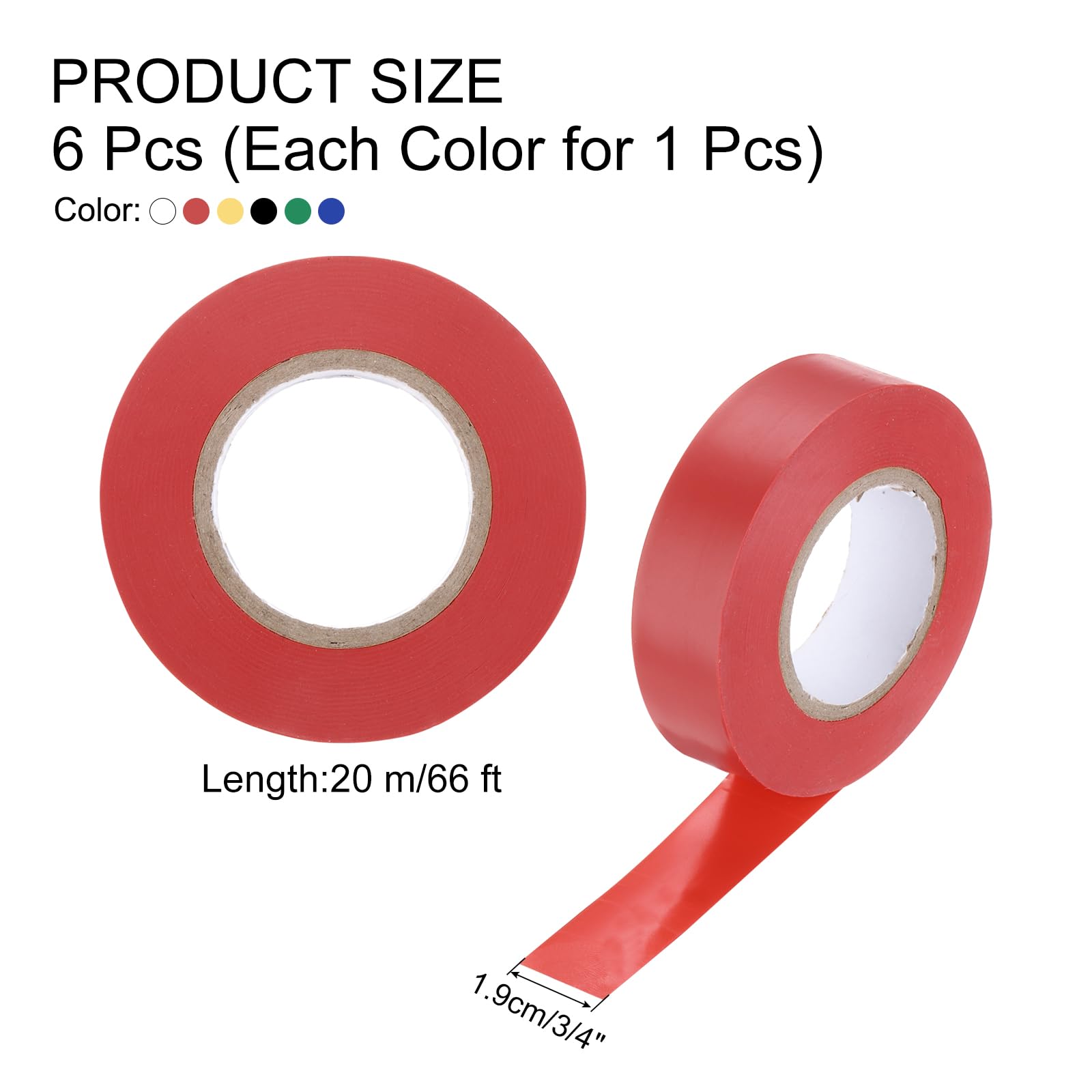 QUARKZMAN Nastro Elettrico, x Ft Impermeabile Forte Adesivo Gomma Adesivo PVC Ritardante Di Fiamma Nastro Isolante, Utilizzo A Non Più Di 600V, Rosso/Giallo/Blu/Verde/Bianco/Nero.