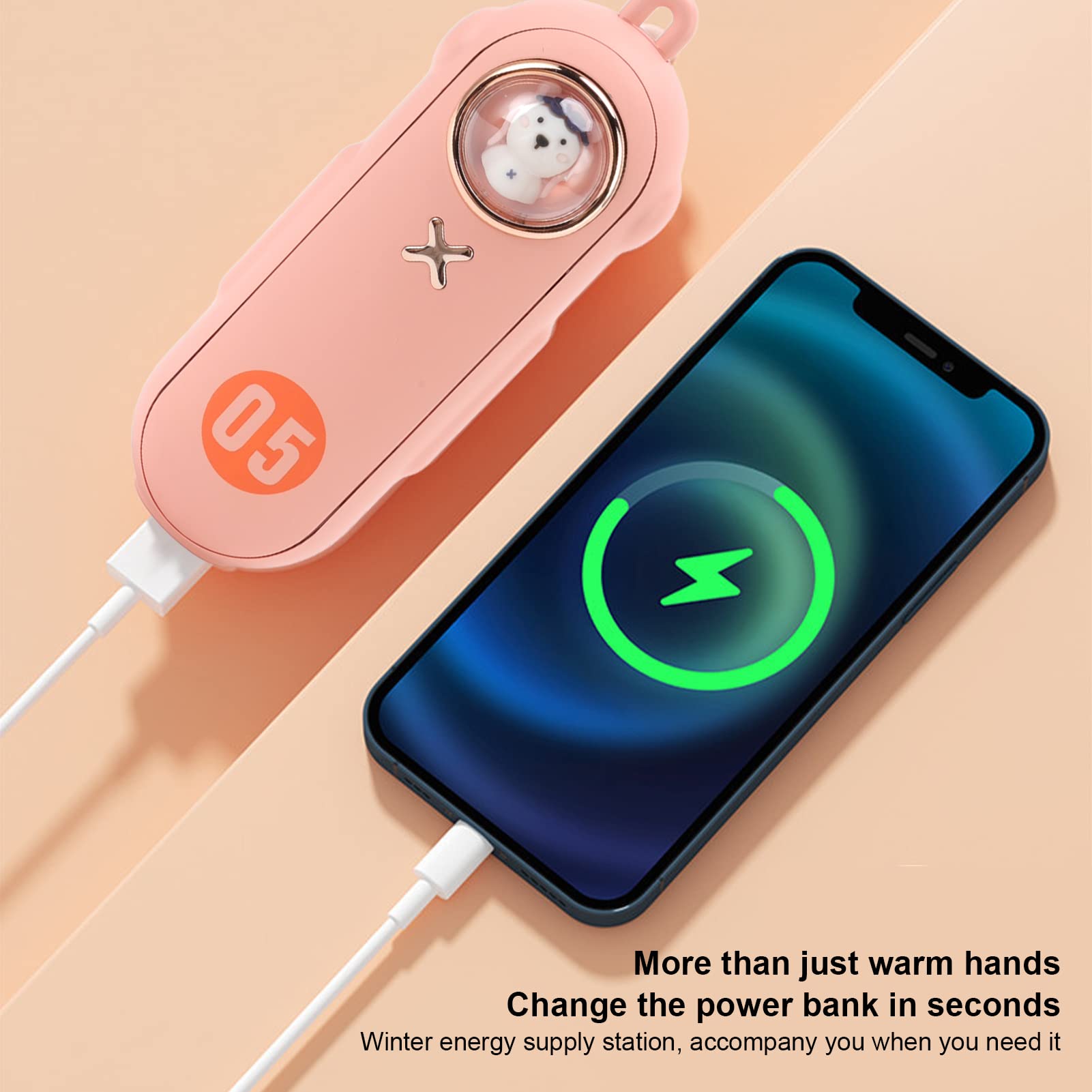 Ogrzewacze do rąk Możliwość ładowania, Ogrzewacz do rąk, 5000 MAh Ogrzewacz do rąk ABS 4 biegi z funkcją ładowania Smycz Powerbank w kształcie kapsułki kosmicznej na zimę(pink)