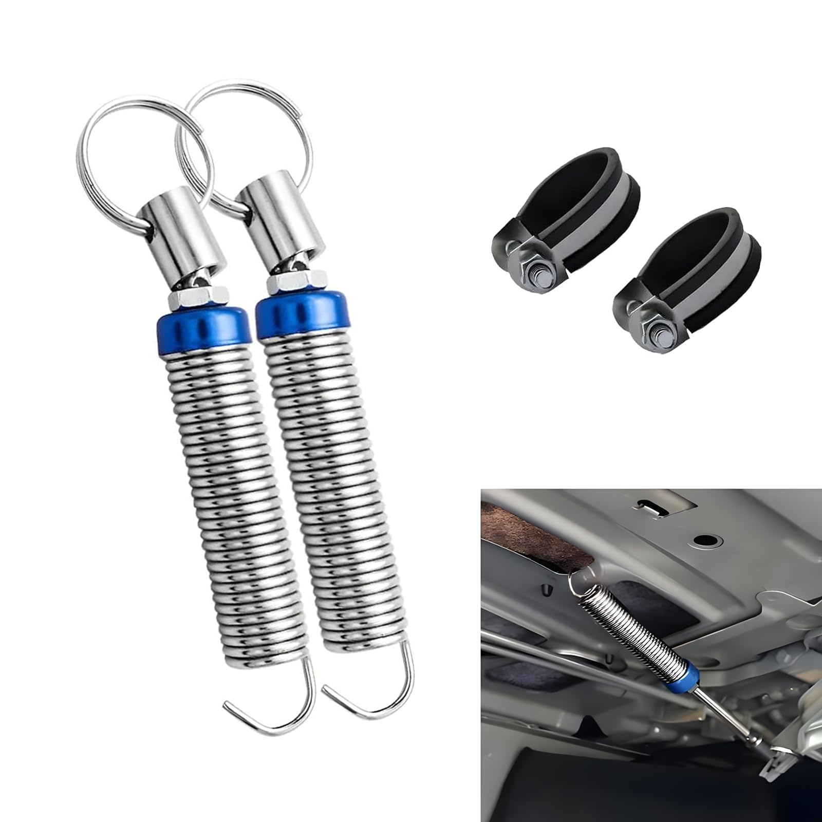 2 PCS Car Trunk Lifters for Boot Lid, Waterproof Metal Vehicle Spring Support Accessory with 2 PCS Clamps, Universal Adjustable Durable Automotive Control Open Tool Replacement (Silver)