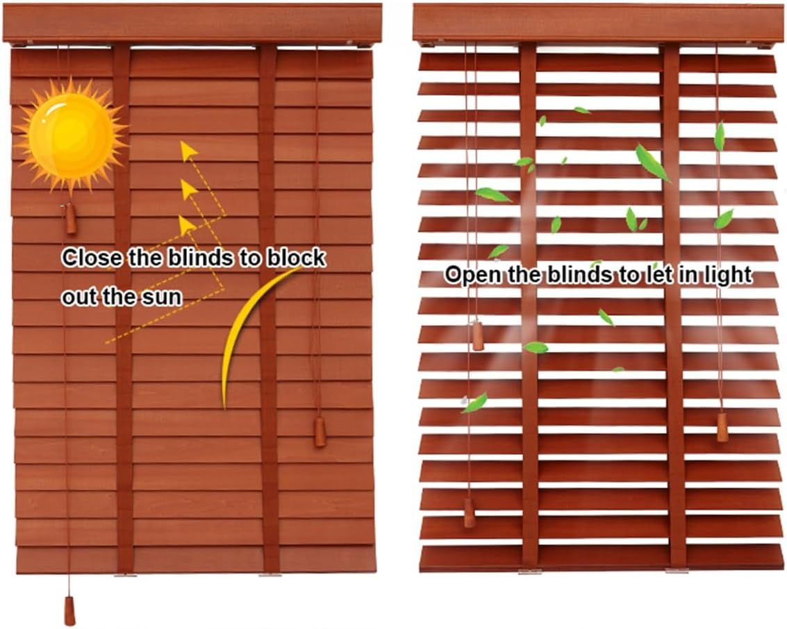 Windows Blinds Wooden Venetian Blinds Custom Size W20~72" × H30~82", 2" Slats Wood Blinds & Shades for Living Room, Bedroom, Interior Door Windows, Cordless Window Blinds(Brown)