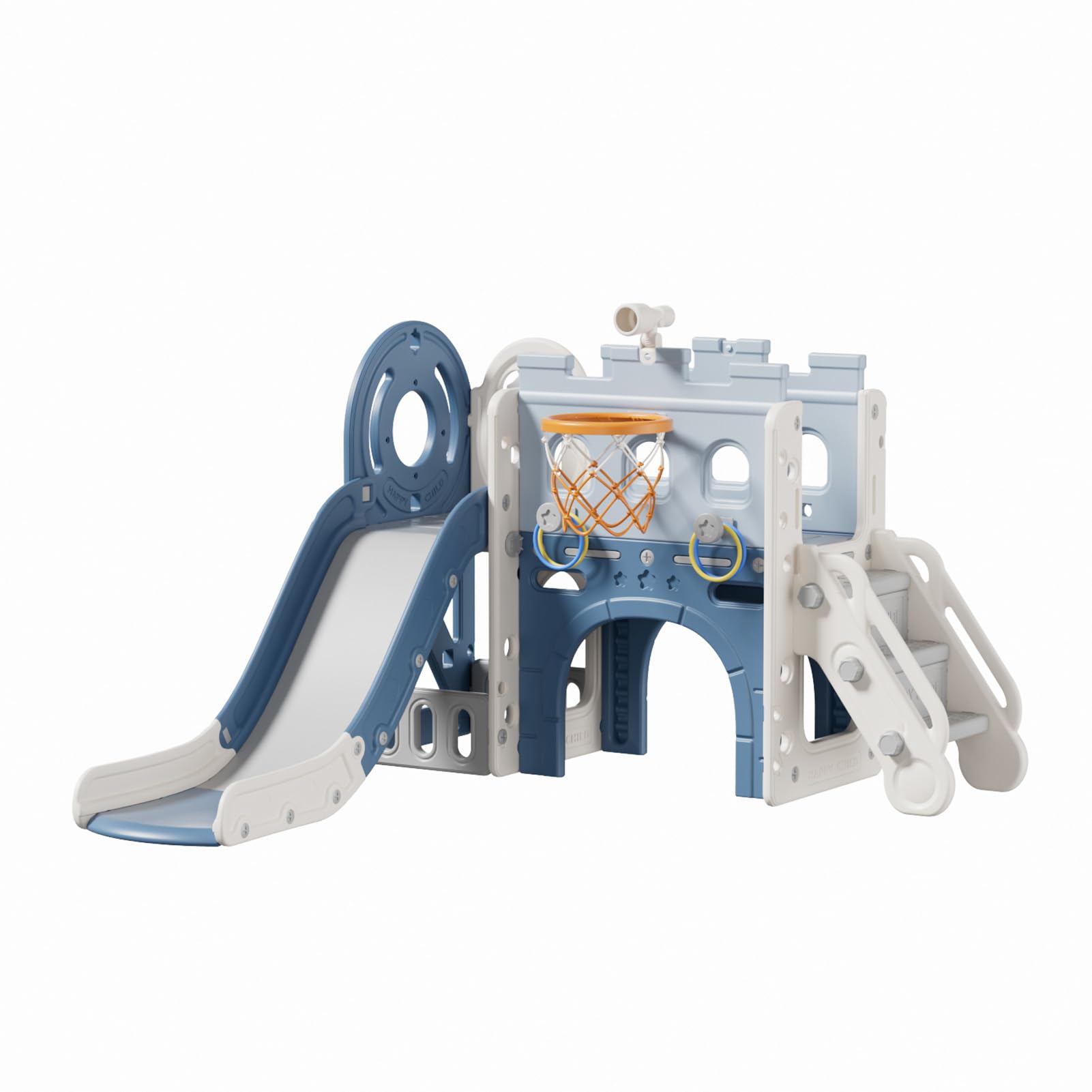 FUKEA Castle Kids Slide, Toddler Large Slide Playground Outdoor Indoor, Garden Slide Climbing Frame with Storage Box, Basketball Hoop, Crawl Tunnel, Multi-function Slide for Toddlers age 1-3(Castle)