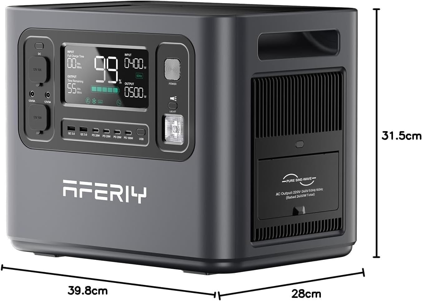 AFERIY Generatore Elettrico Portatile 2400W, Batteria Nomada 2048Wh, Stazione Elettrica Portatile a Ricarica Rapida in 1,5H, 220-240V, UPS, Generatore Solare per Camper/Casa/Ufficio, Garanzia 7 Anni