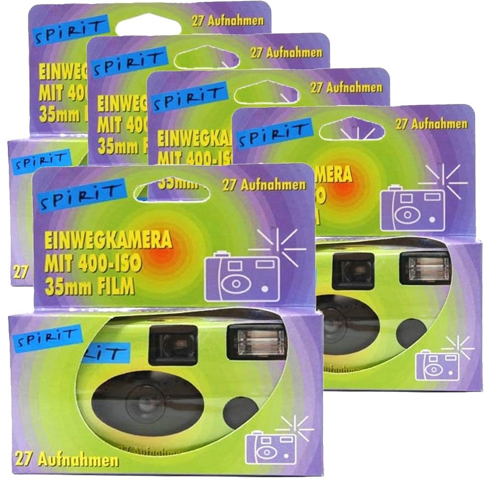 PHOTO PORST Fotocamera usa e getta 5x 1A / Fotocamera per matrimoni/Fotocamera per feste Edizione Spirit Green (27 foto, Flash, confezione da 5)