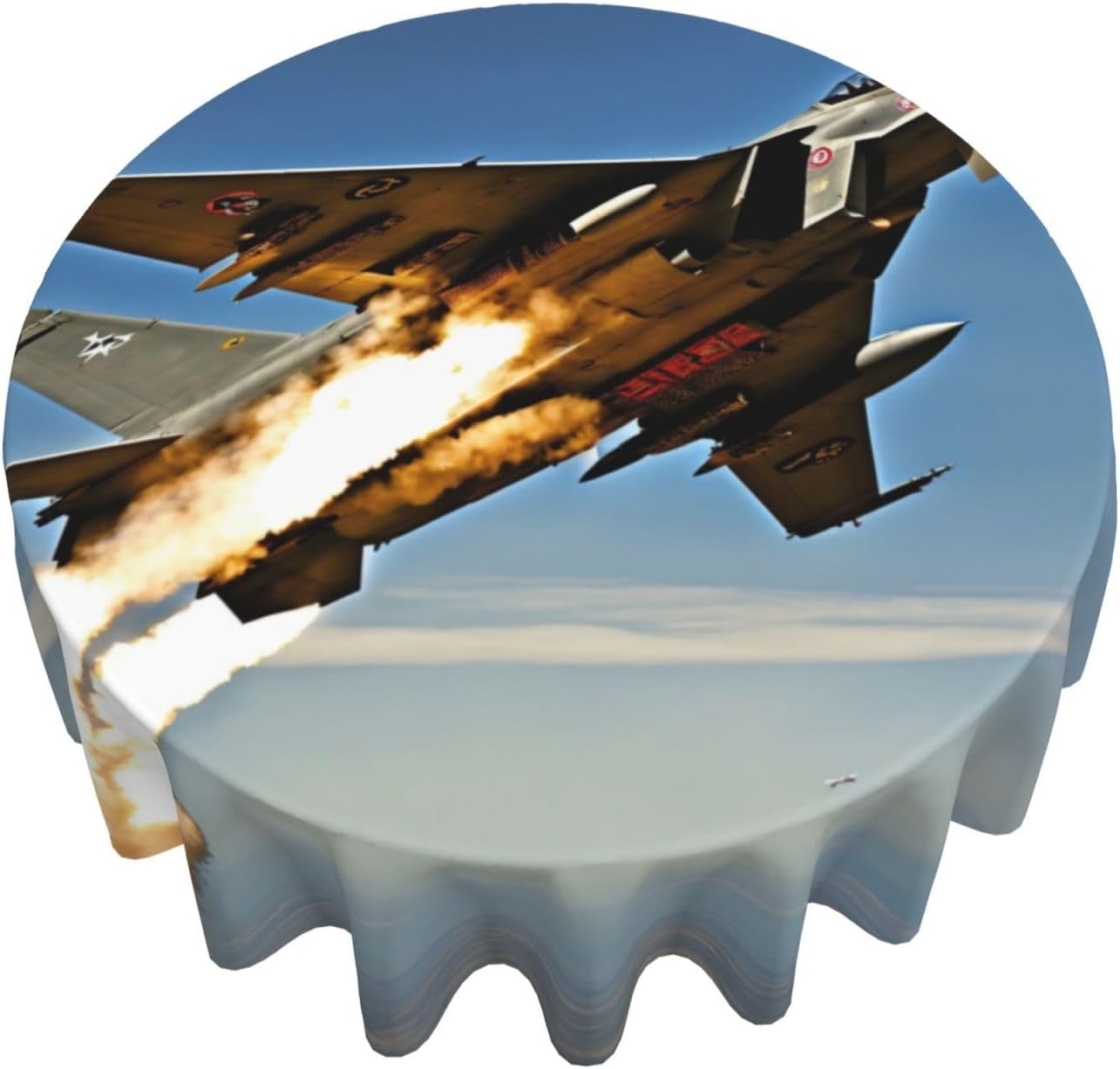 Aircraft Fighter Jets Print Wrinkle Free Dining Table Cover for Birthday Party Farmhouse Tablecloths Up to 60 x 60 Inches