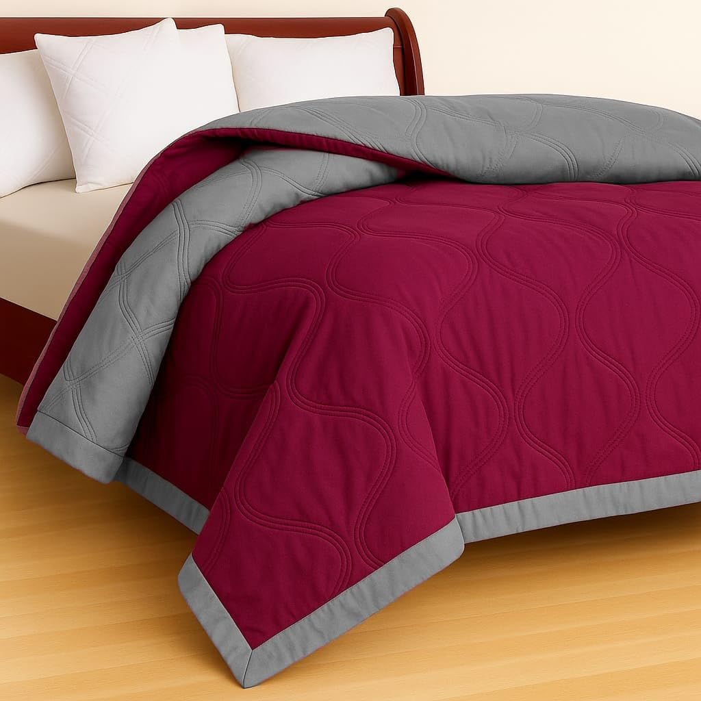 Reversible Comforter 220 GSM Microfiber Reversible AC Comforter/Blanket for Winter/Quilt/Duvets for Bed Comforter (Maroon, Double-85X90)