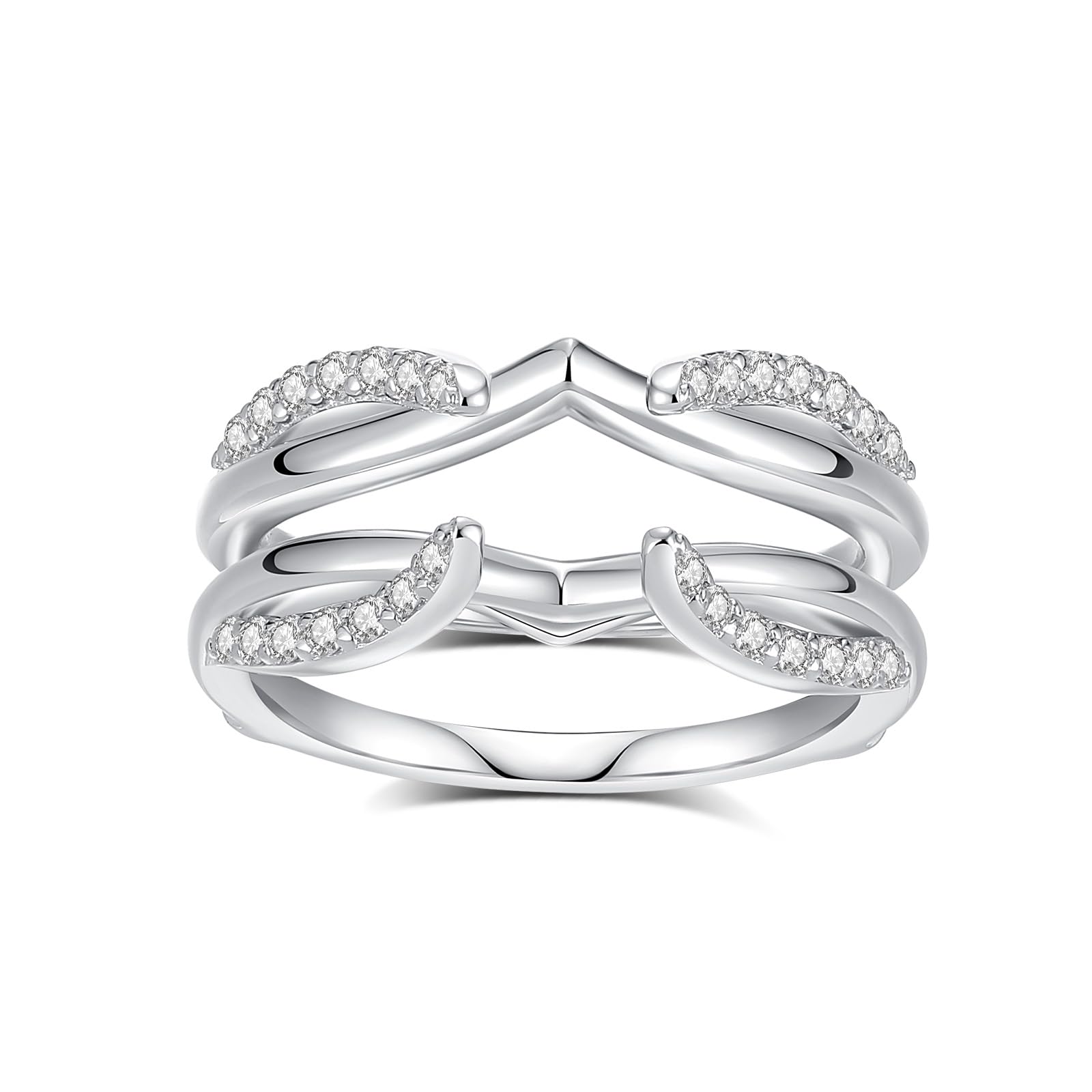 DAKKXN Moissanite Ring Enhancer for Women,Curved Enhancer Guard Ring Sterling Silver Plated 18K White Gold Engagement Ring,Gift For Her