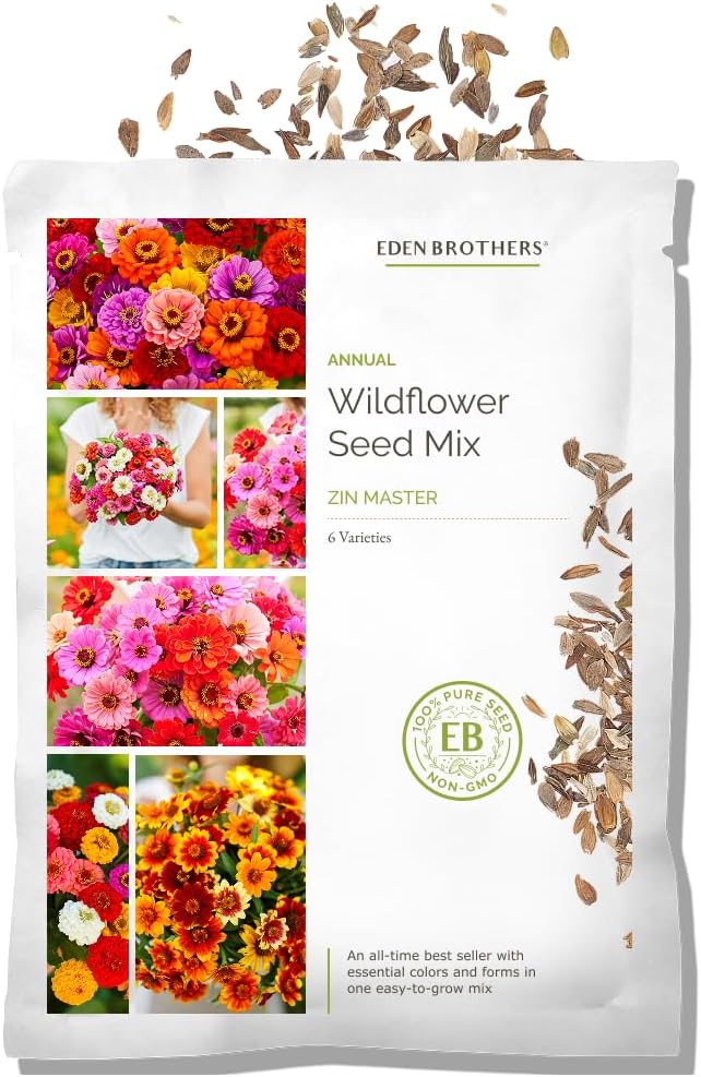 Eden Brothers Zin Master Flower Mixed Seeds for Planting, 1 lb, 480,000+ Seeds with California Giant, Mexican, Lilliput Zinnia | Attracts Pollinators, Plant in Spring, Zones 3, 4, 5, 6, 7, 8, 9, 10