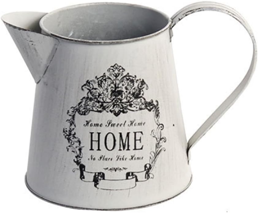 French Style Country Rustic Primitive Jug Vase Metal Flower Vase Pitcher for Wedding Home Garden Decor-Grey