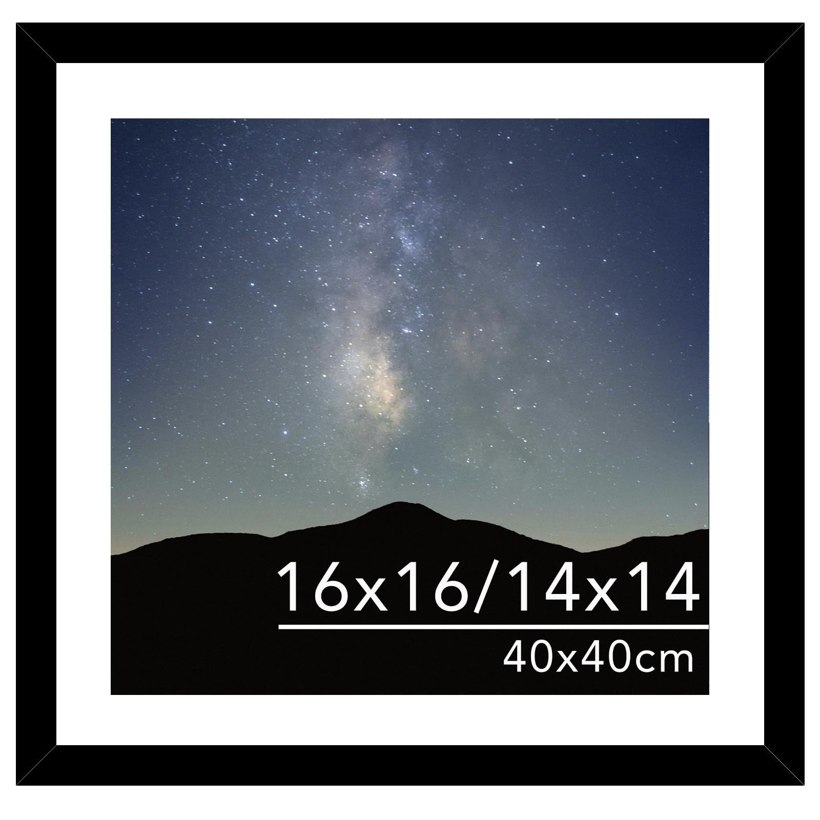 jcjmy 16x16 picture frame black with 14x14 mat for 40 x 40cm diamond art painting, display photo 14x14 with mat or 16 x 16 without mat, wall hanging large frame with plexiglass, black