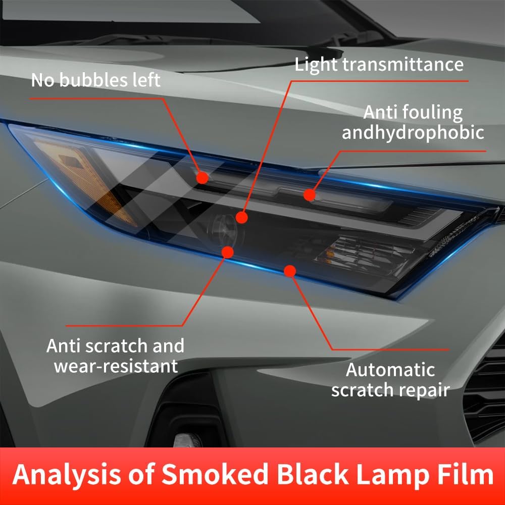 Car Headlight Protective Film for 2019 2020 2021 2022 2023 2024 2025 Toyota RAV4 and RAV4 Hybrid & RAV4 Prime Auto Accessories Exterior Decor Black Smart Tint TPU Cover Vinyl Wrap Self Sticker