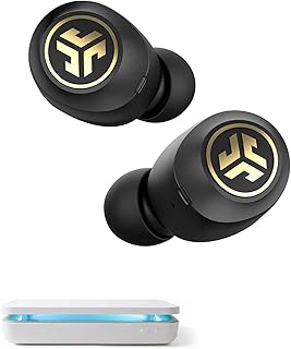 JLab JBuds Air Icon True Wireless Signature Bluetooth Earbuds with Charging Case, Black & Gold, IP55 Sweat Resistance, Bluetooth 5.0, Stereo Phone Calls, Includes Samsung Qi Wireless Charger