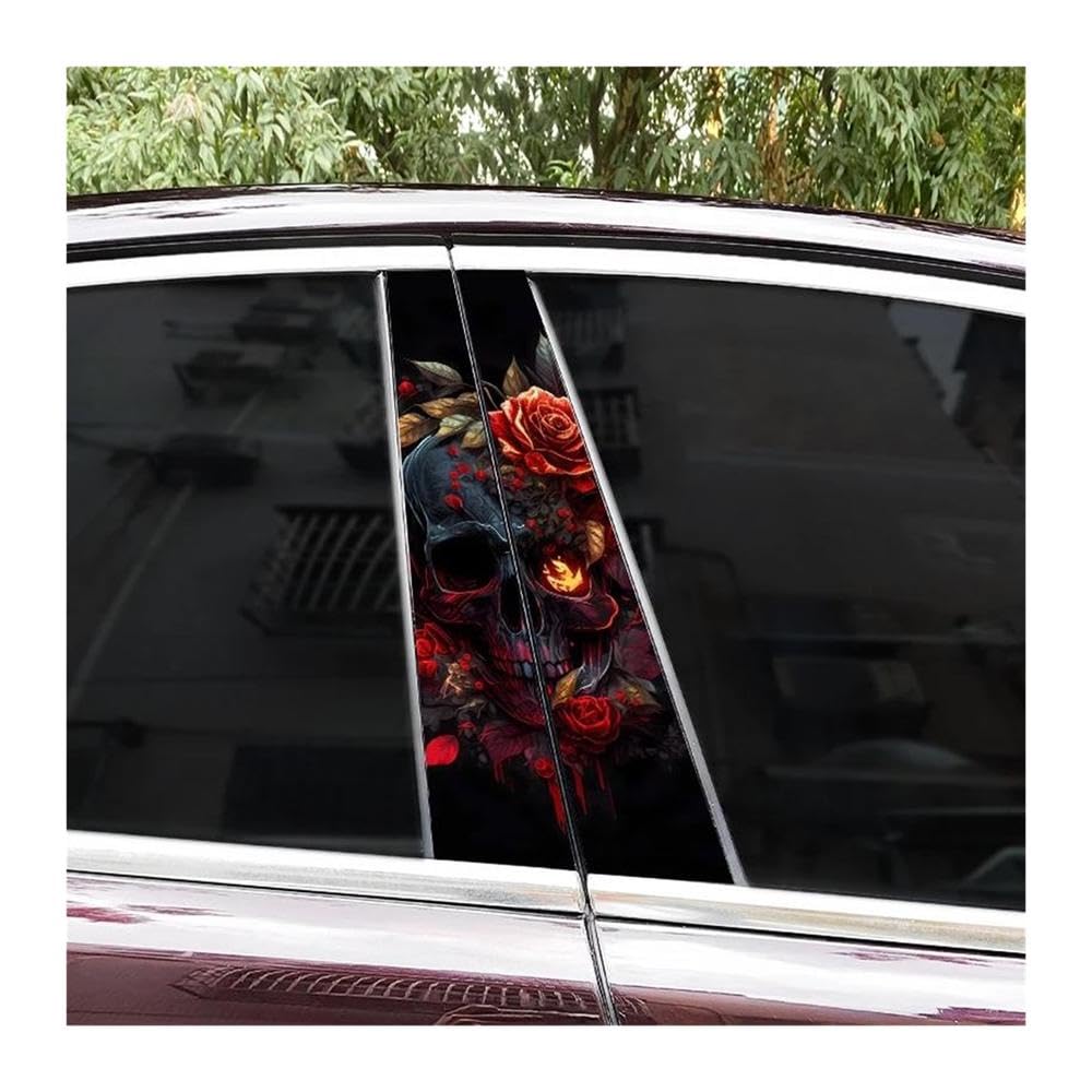Body Parts 2PCS Car Center Pillar Waterproof Decals Horror Flame Skull Car B-Pillar Sticker DIY(M)