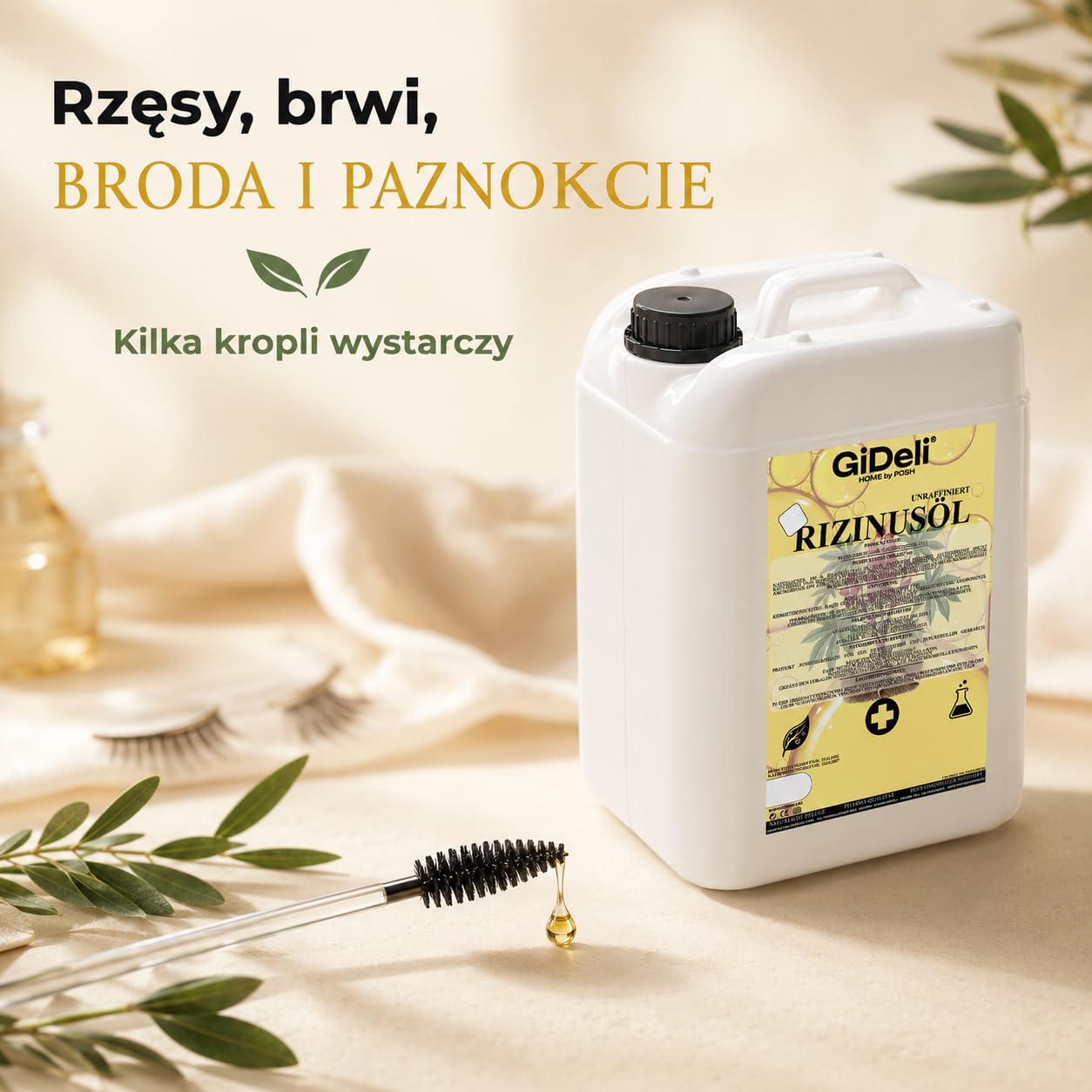 GiDeli Olej rycynowy tłoczony na zimno 10 l – czysty olej rycynowy w Ph. Eur. Jakość do włosów, rzęs i skóry – nierafinowany olejek pielęgnacyjny jako baza do kosmetyków naturalnych DIY – nie zawiera