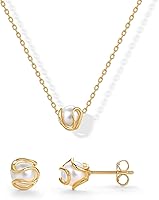 PAVOI 14K Gold Plated Shell Pearl Necklace & Caged Stud Earrings Set for Women - Timeless Jewelry Gift