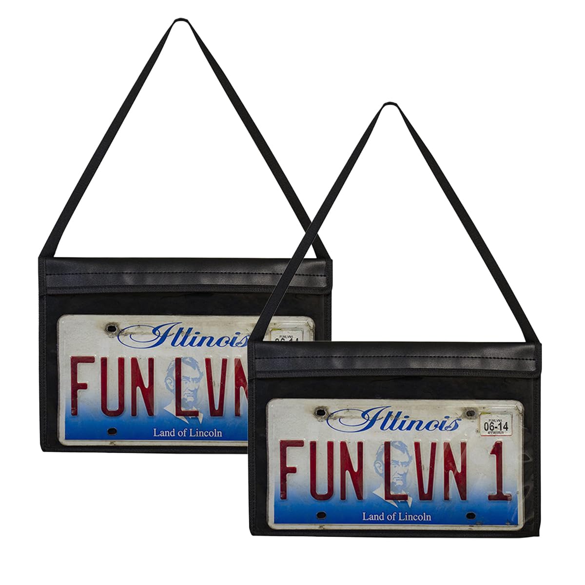 2PCS Car License Plate Holder with Hanging Strap, Vehicle Test Drive Tag Bags, Waterproof Automotive Dealer License Plate Frame Cover Bracket Holder Accessories, Universal Fit