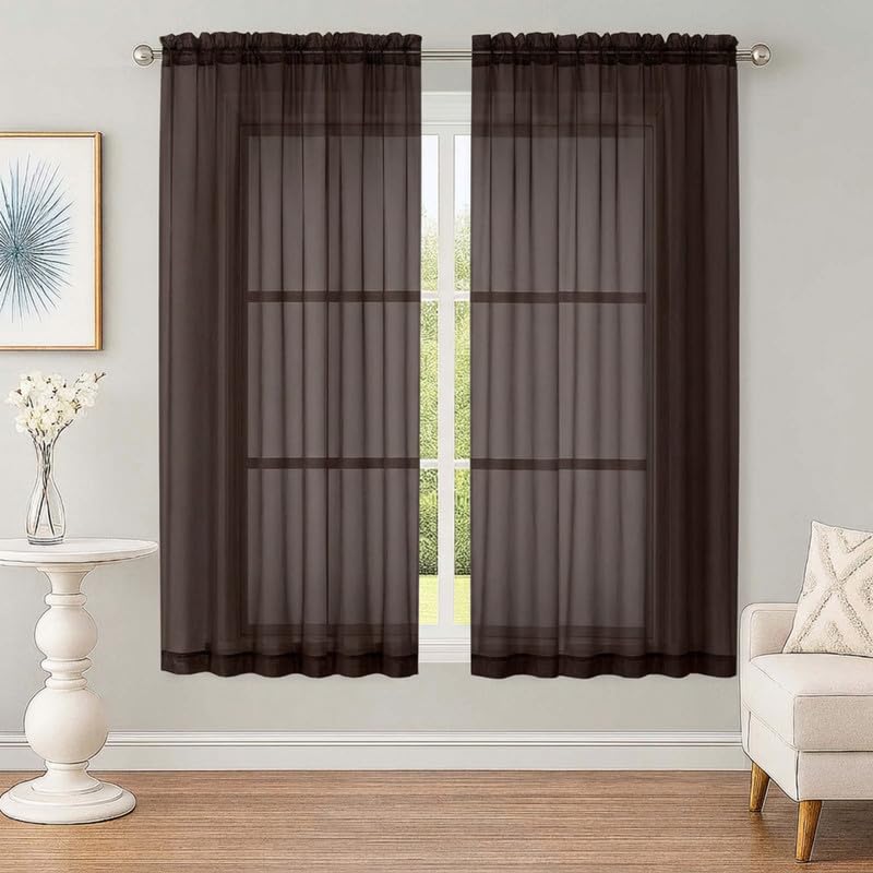 OWENIE Chocolate Sheer Curtains 63 Inches 2 Panels for Living Room 59" Wide