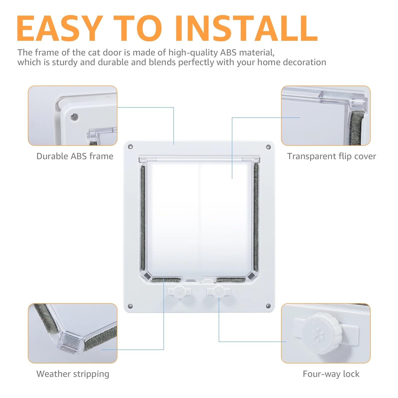 Gateras para Puertas Puerta Interior for Gatos, Mascota de plástico Blanco con Bloqueo 4 vías, Accesorios for Suministros Puerta Seguridad for Cachorros(White-L)