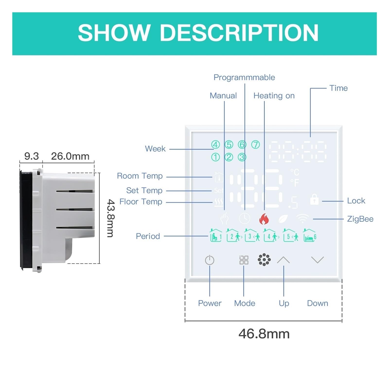Termostato digitale, Termostato touch screen for scaldabagno elettrico for riscaldamento a pavimento, regolatore remoto temperatura casa(LED White Boiler)